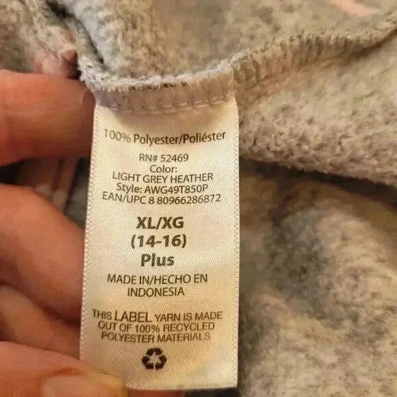 Athletic Works Girls Sweater Fleece Quarter Zip Pullover (Gray/Pink, XL, 14-16) - Picture 9 of 9